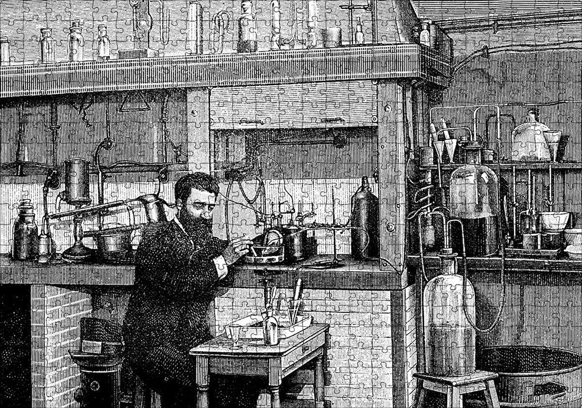 Cakapuzzle  Bilim Adamı Eski Laboratuvar Deneyi Puzzle Yapboz MDF Ahşap