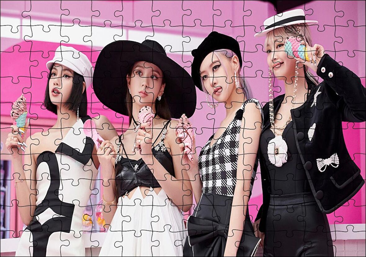 Cakapuzzle  Blackpink Üyeleri Ve Dondurma Konsepti Puzzle Yapboz MDF Ahşap