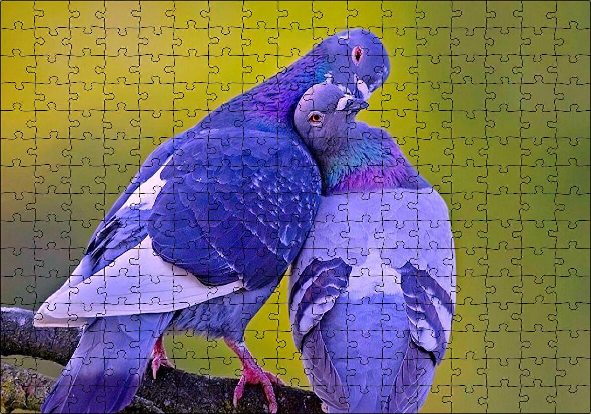 Cakapuzzle  Dalda Sarılan İki Güvercin Puzzle Yapboz MDF Ahşap