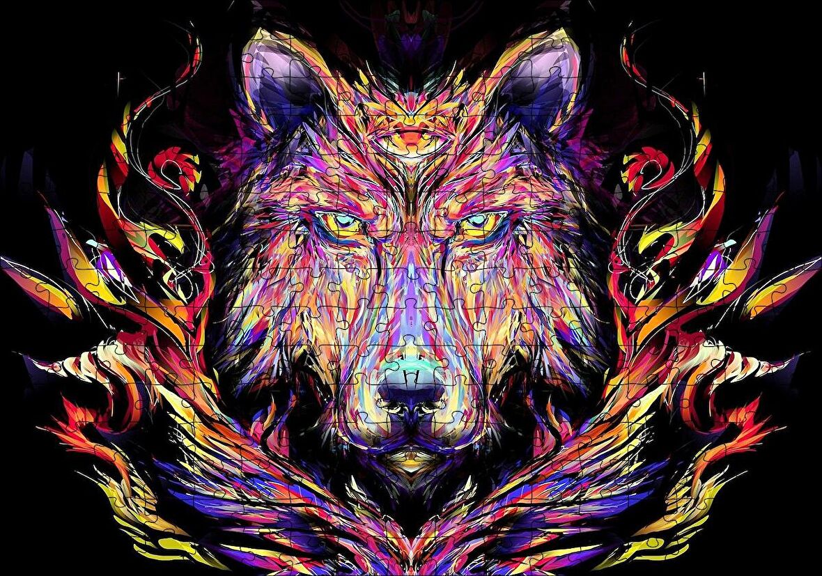 Cakapuzzle  Dijital Çizim Kurt Görseli Puzzle Yapboz MDF Ahşap