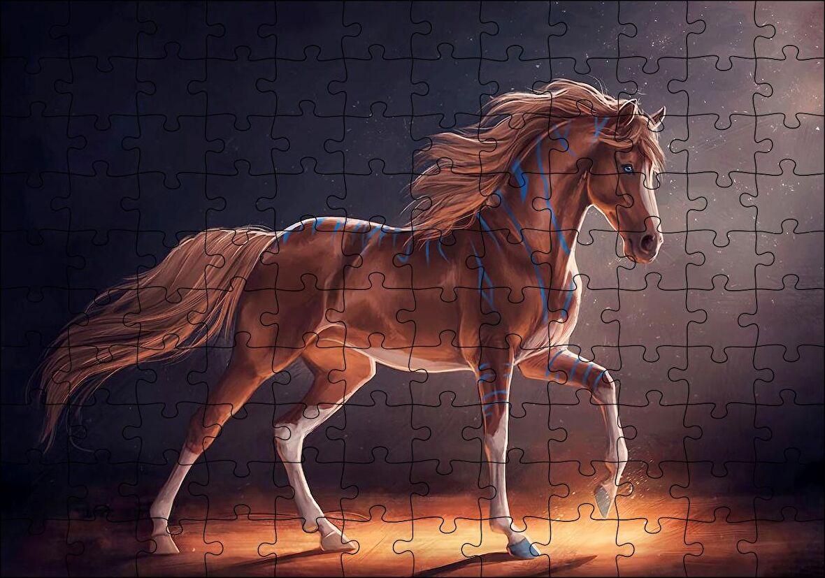 Cakapuzzle  Dijital Sanat Kahverengi At Görseli Puzzle Yapboz MDF Ahşap
