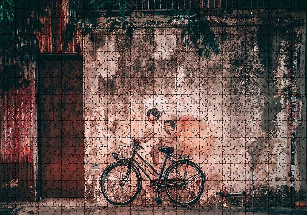 Cakapuzzle  Grafiti Bisiklet Çocukları Görseli Puzzle Yapboz MDF Ahşap