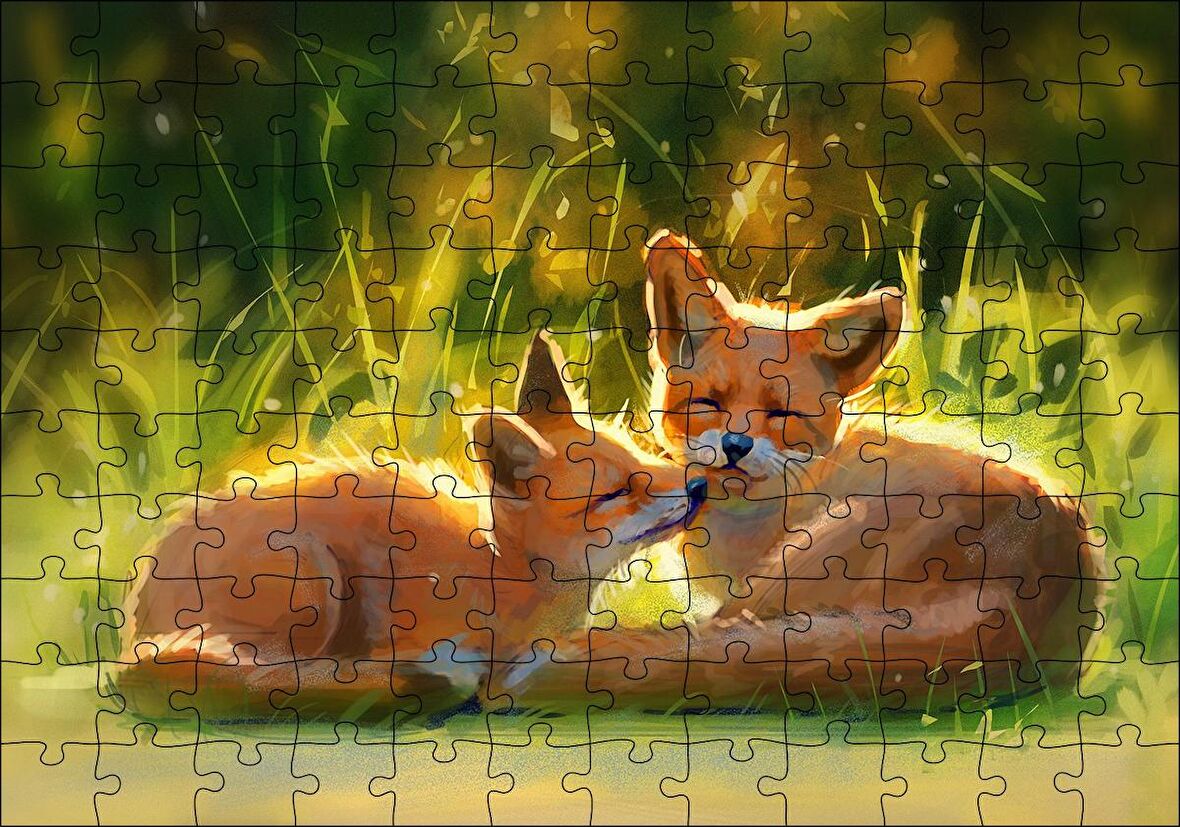 Cakapuzzle  Güneşlenen İki Kızıl Tilki Görseli Puzzle Yapboz MDF Ahşap