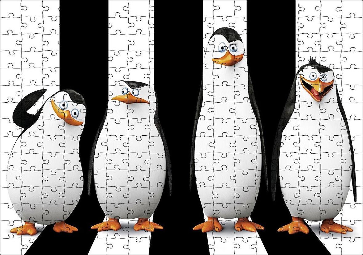 Cakapuzzle  Madagaskar Penguenleri Siyah Beyaz Görseli Puzzle Yapboz MDF Ahşap