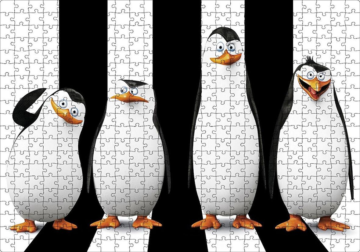 Cakapuzzle  Madagaskar Penguenleri Siyah Beyaz Görseli Puzzle Yapboz MDF Ahşap