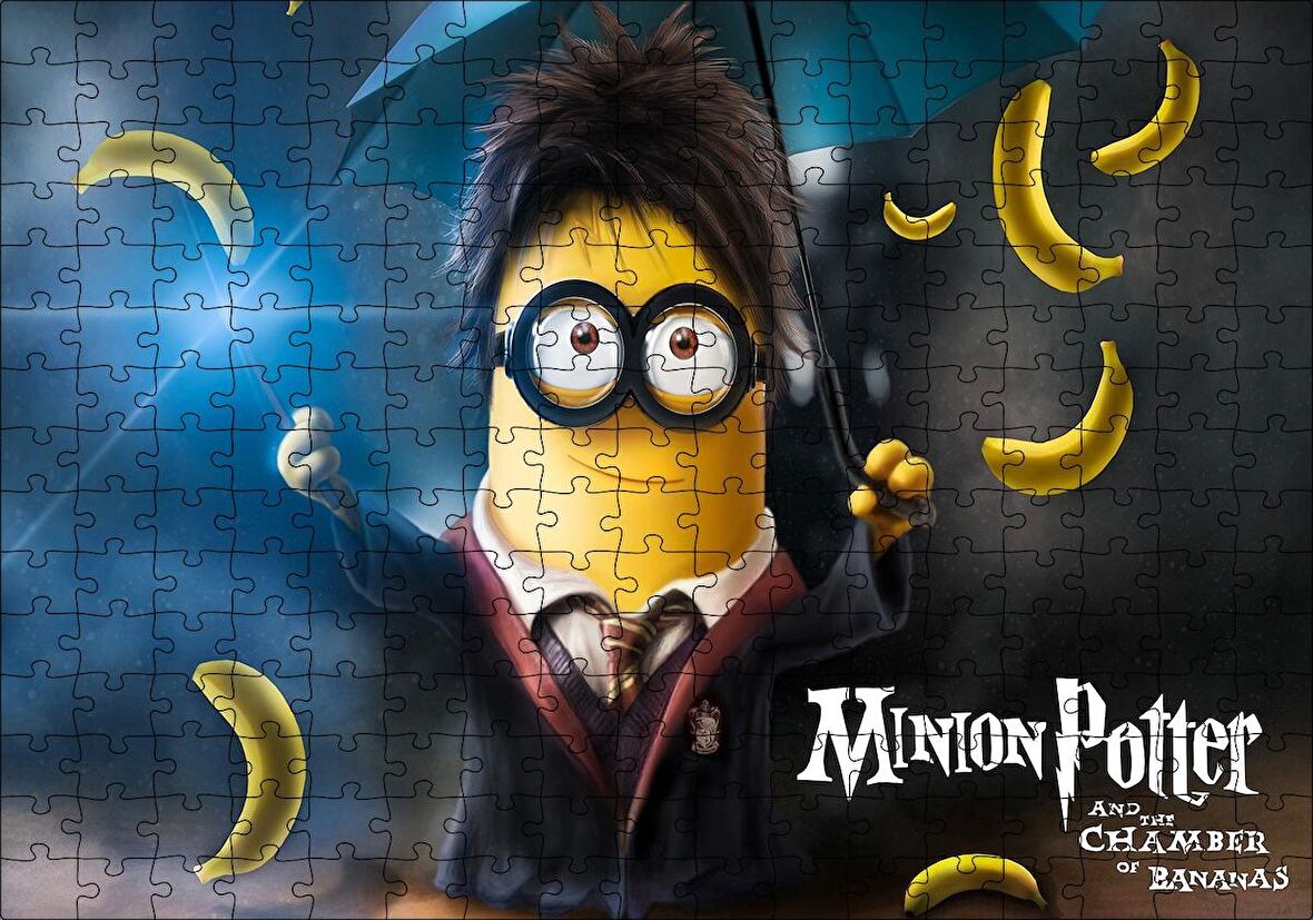 Cakapuzzle  Minnion Potter Şemsiye Ve Muzlar Görsel Puzzle Yapboz MDF Ahşap