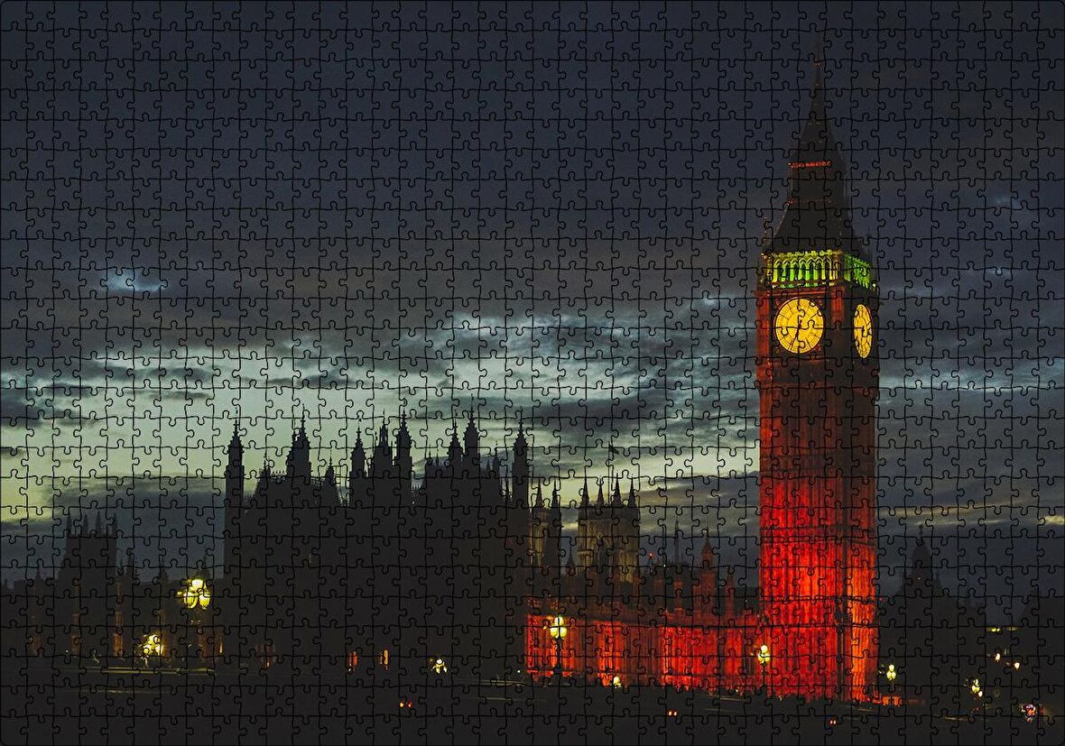 Cakapuzzle  Akşam Karanlığında Big Ben Saat Kulesi Puzzle Yapboz MDF Ahşap