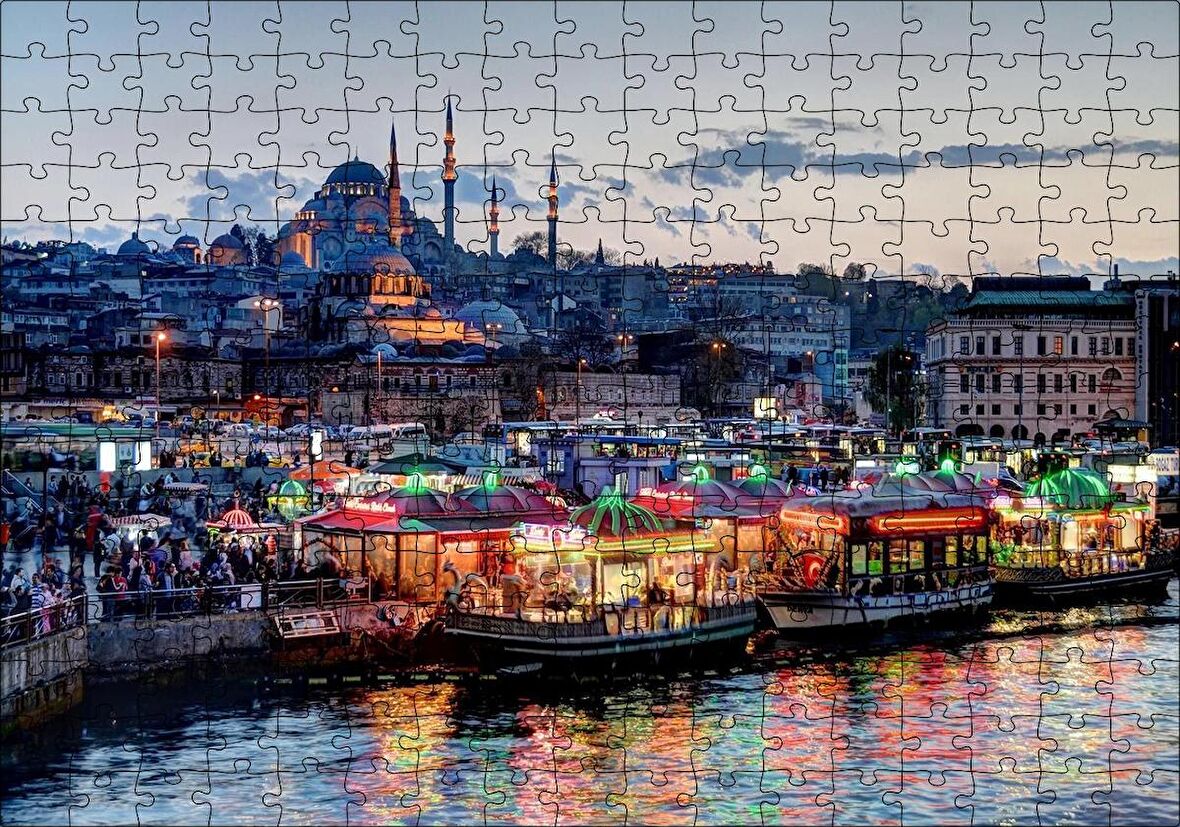 Cakapuzzle  Balık Ekmek Tekneleri ve Süleymaniye Camii Puzzle Yapboz MDF Ahşap