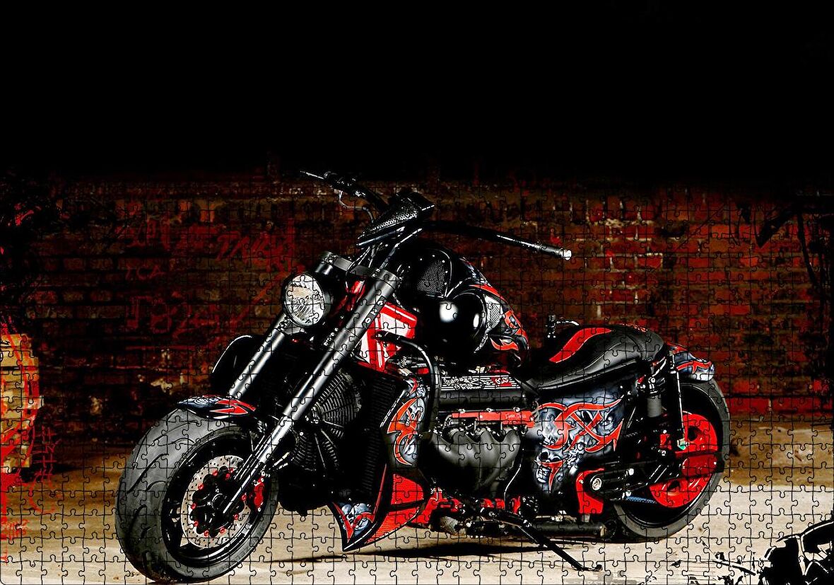 Cakapuzzle  Boss Hoss Motosiklet Siyah Kırmızı Görsel Puzzle Yapboz MDF Ahşap