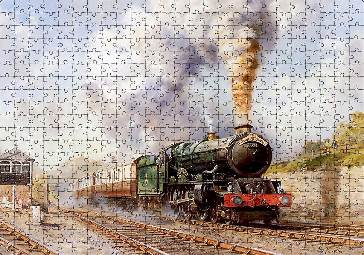 Cakapuzzle  Buharlı Tren Yağlı  Boya Çizim Puzzle Yapboz MDF Ahşap