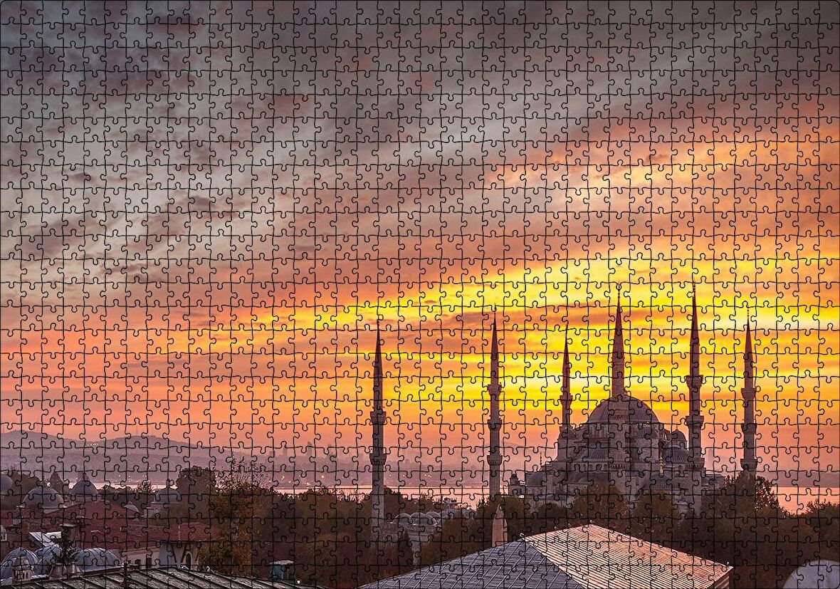 Cakapuzzle  Günbatımında Sultanahmet Camii ve Kızıl Bulutlar Puzzle Yapboz MDF Ahşap