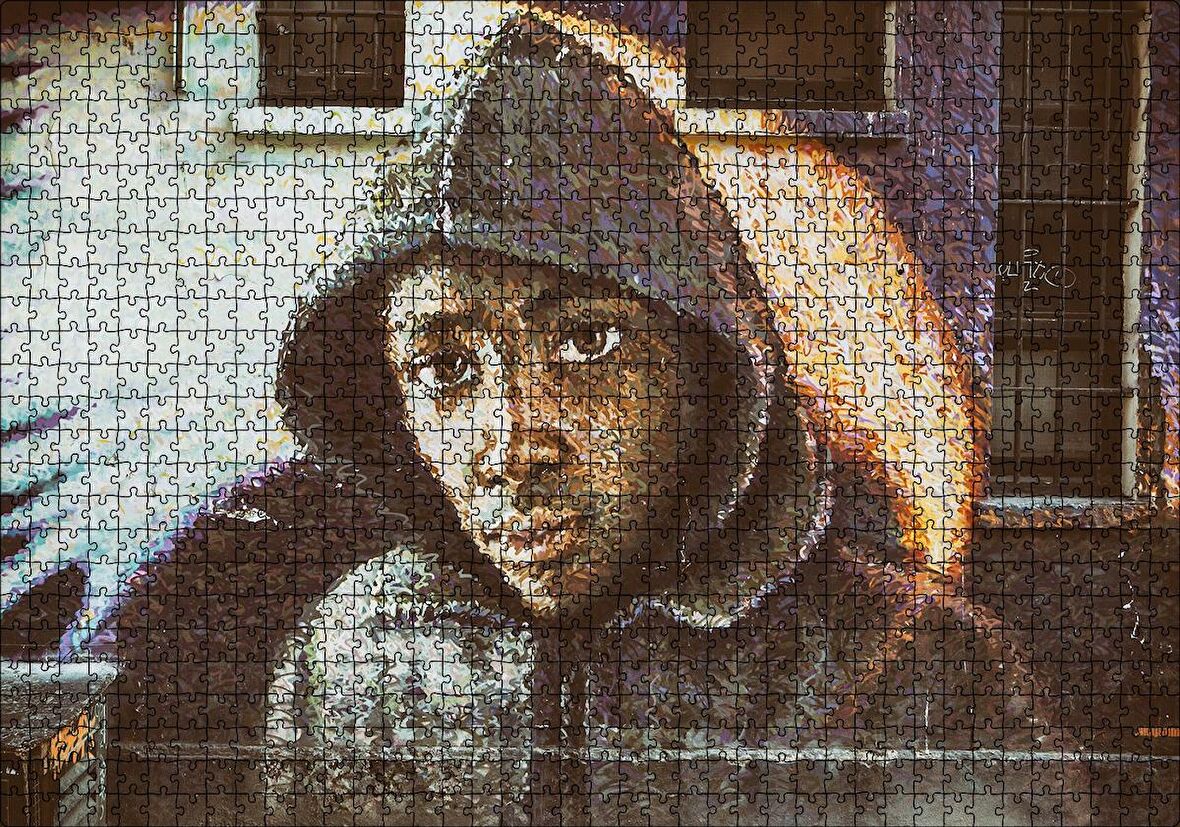 Cakapuzzle  Kapşonlu Siyahi Çocuk Duvar Boyama Puzzle Yapboz MDF Ahşap