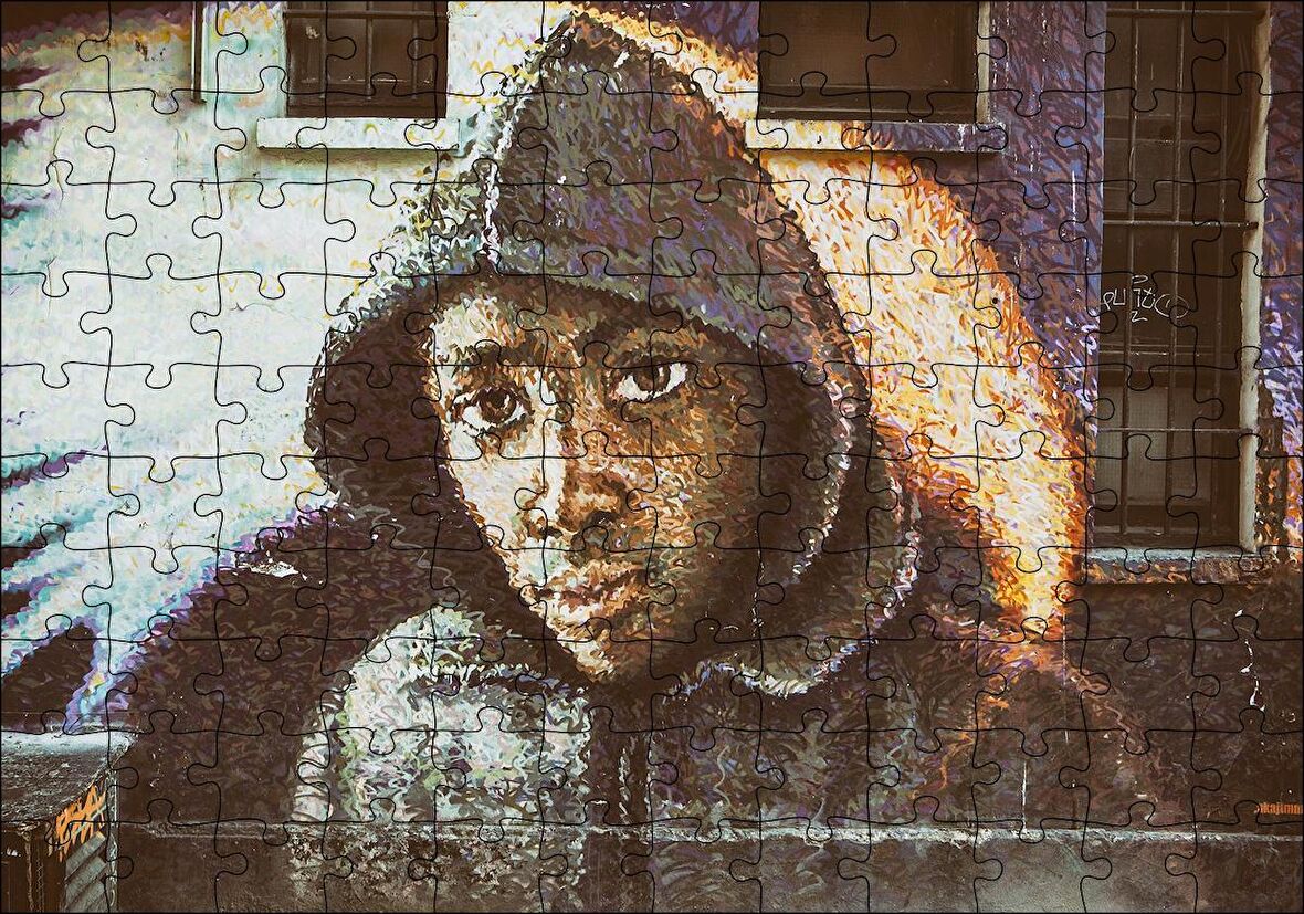 Cakapuzzle  Kapşonlu Siyahi Çocuk Duvar Boyama Puzzle Yapboz MDF Ahşap