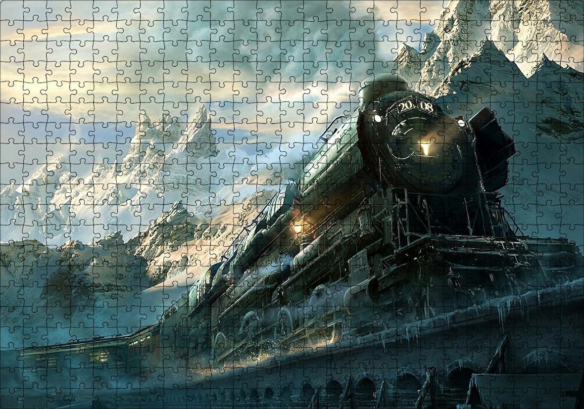 Cakapuzzle  Karlı Dağlar Arasında Yol Alan Buharlı Tren Puzzle Yapboz MDF Ahşap
