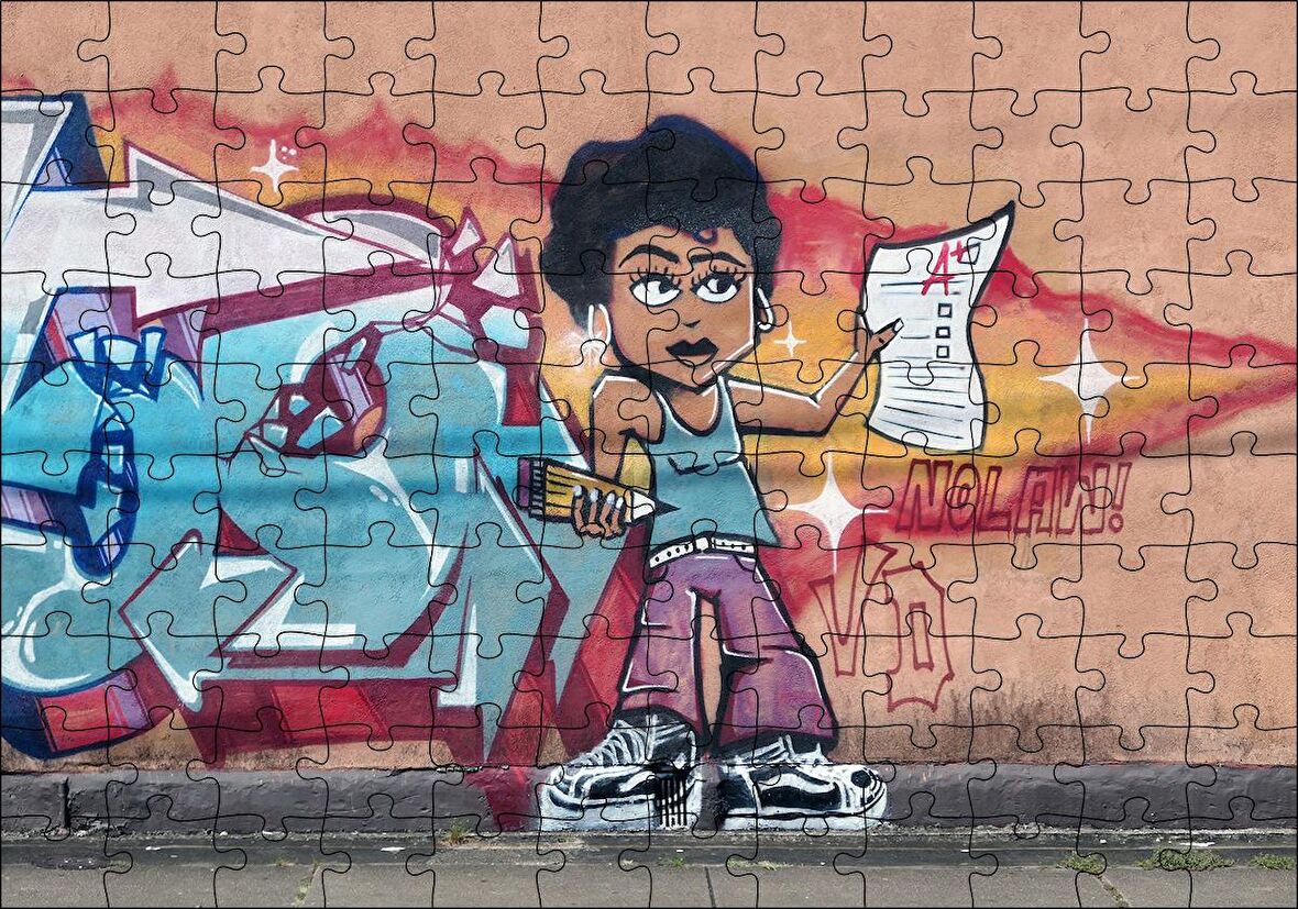 Cakapuzzle  Siyahi Kız Grafiti Duvar Boyama Puzzle Yapboz MDF Ahşap