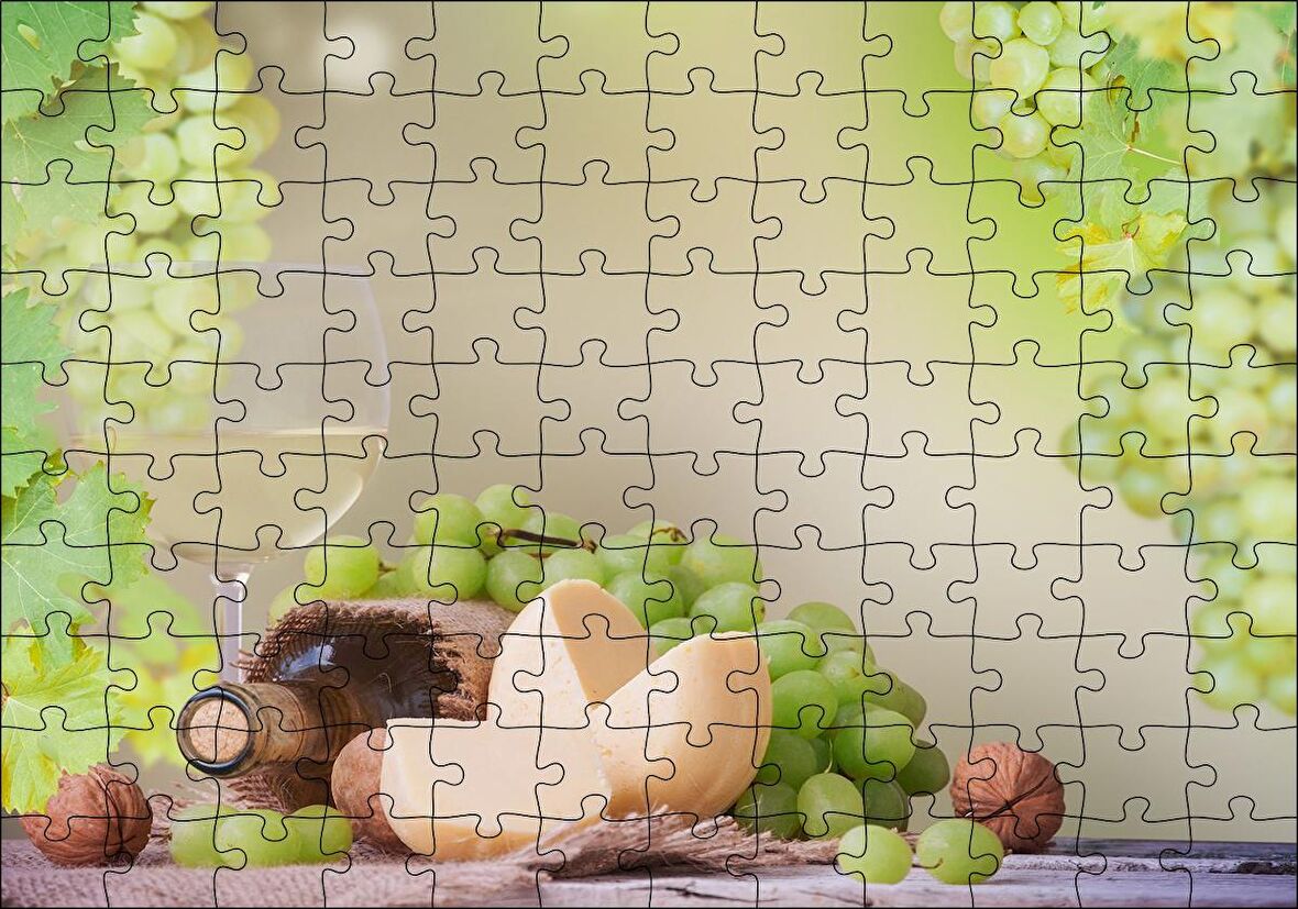 Cakapuzzle  Şarap Üzüm Ceviz Peynir Görseli Puzzle Yapboz MDF Ahşap