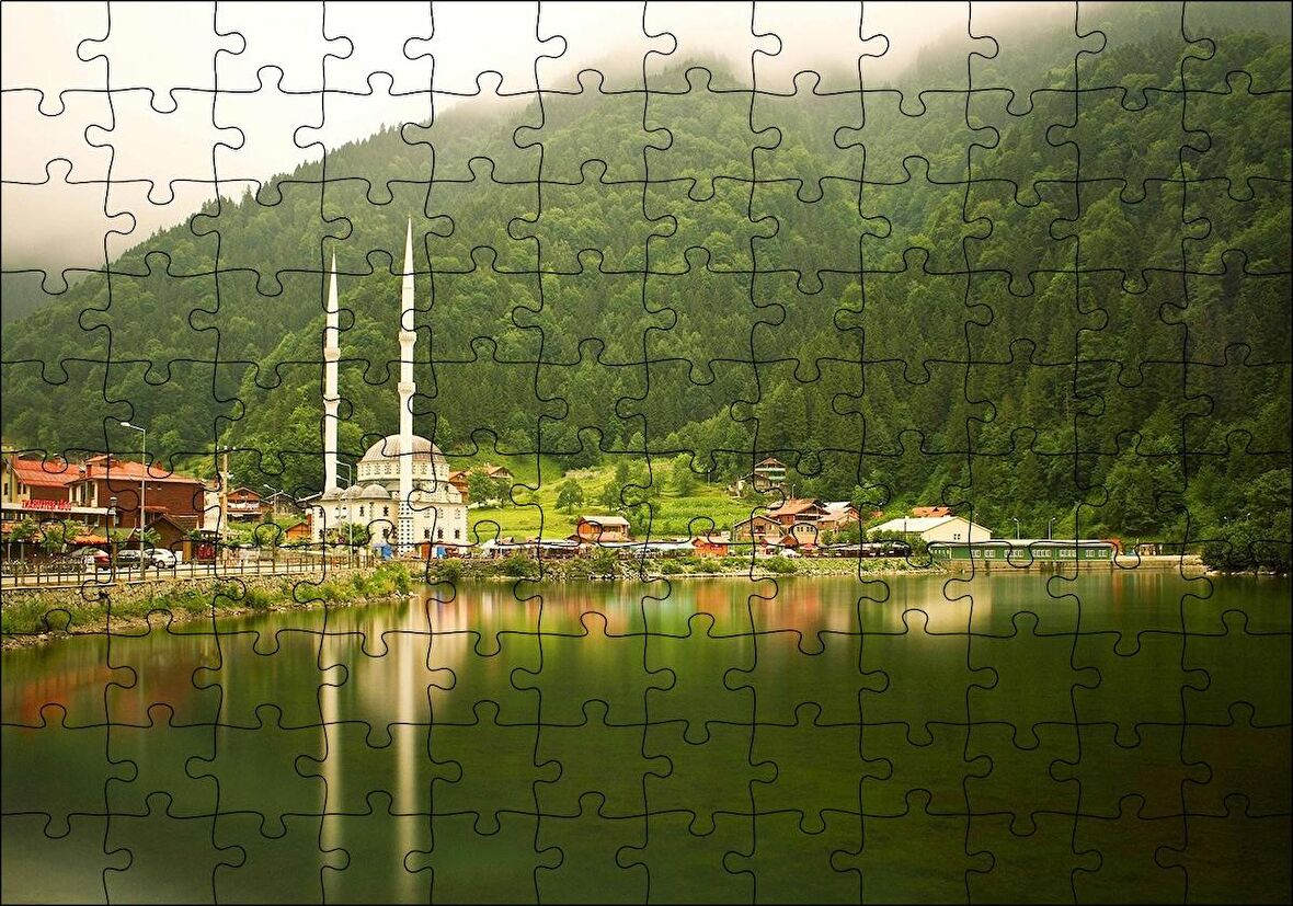 Cakapuzzle  Trabzon Uzungöl Cami ve Ormanlar Puzzle Yapboz MDF Ahşap