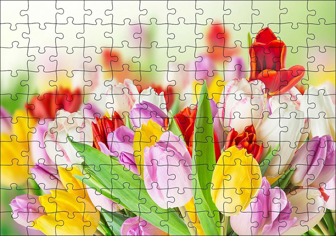 Cakapuzzle  Renkli Laleler Görseli Puzzle Yapboz MDF Ahşap
