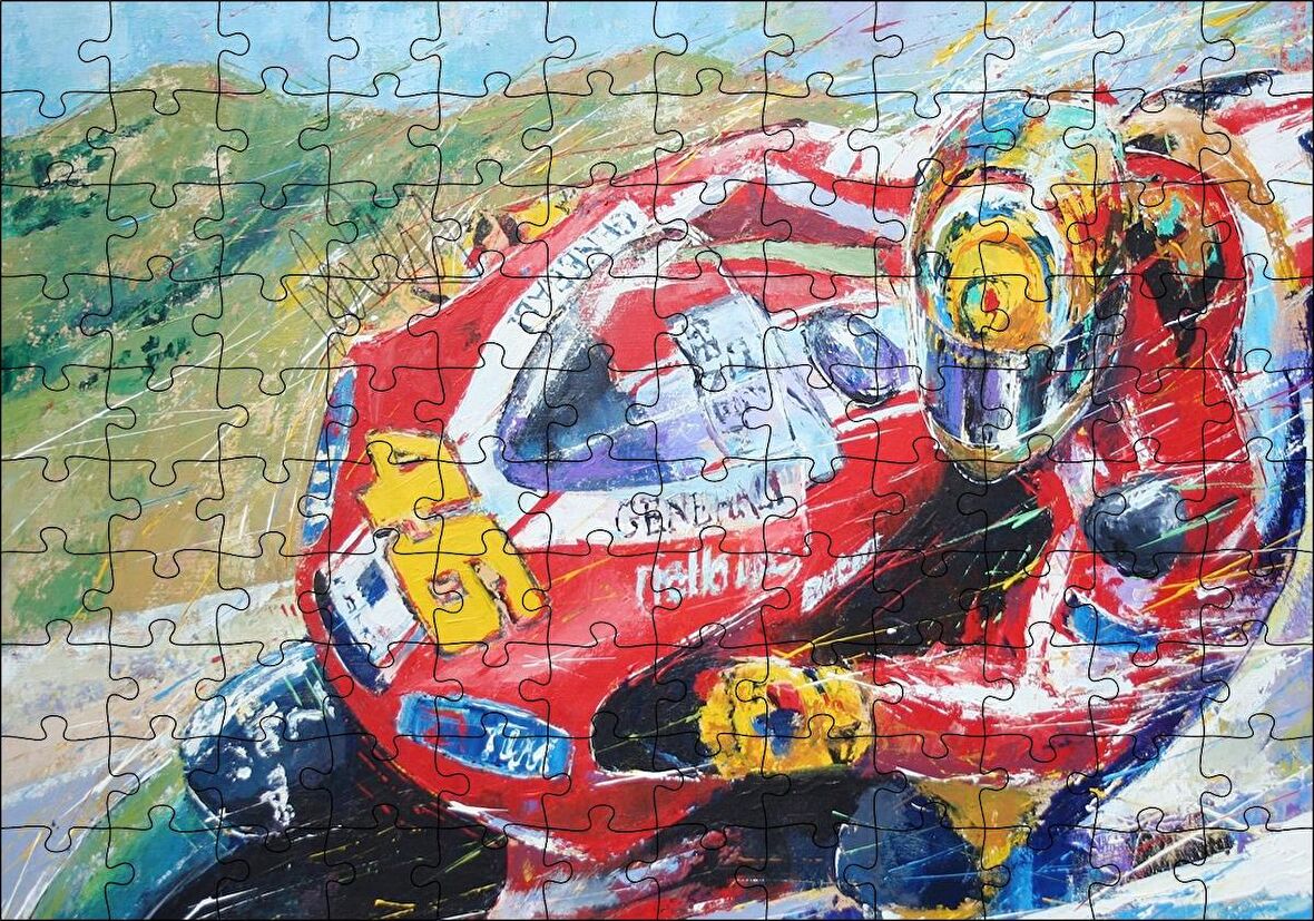 Cakapuzzle Ahaşap Tablo 46 Numara KırmızMotosiklet Hız Görseli Puzzle Yapboz MDF Ahşap