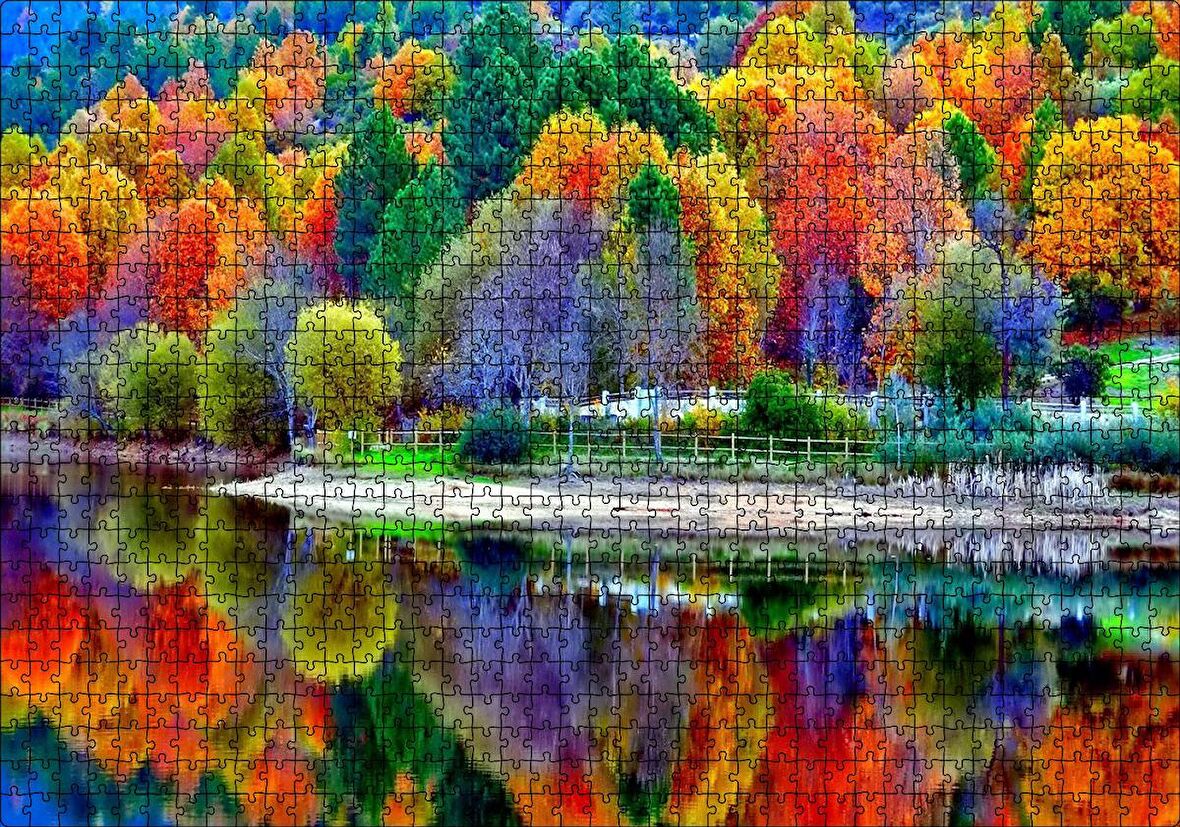 Cakapuzzle  21 Eylül Sonbahar Göl Görseli Puzzle Yapboz MDF Ahşap