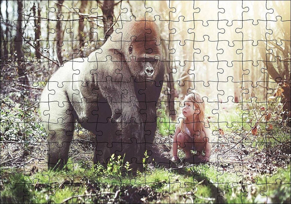 Cakapuzzle  Çocuk Ve Goril Görseli Puzzle Yapboz MDF Ahşap