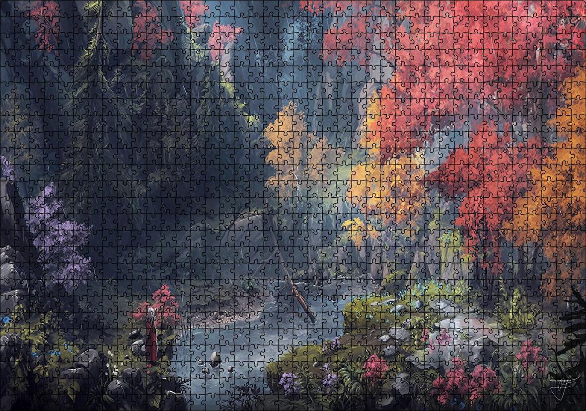 Cakapuzzle  Dijital Sanat Manzara Orman Dere Görseli Puzzle Yapboz MDF Ahşap