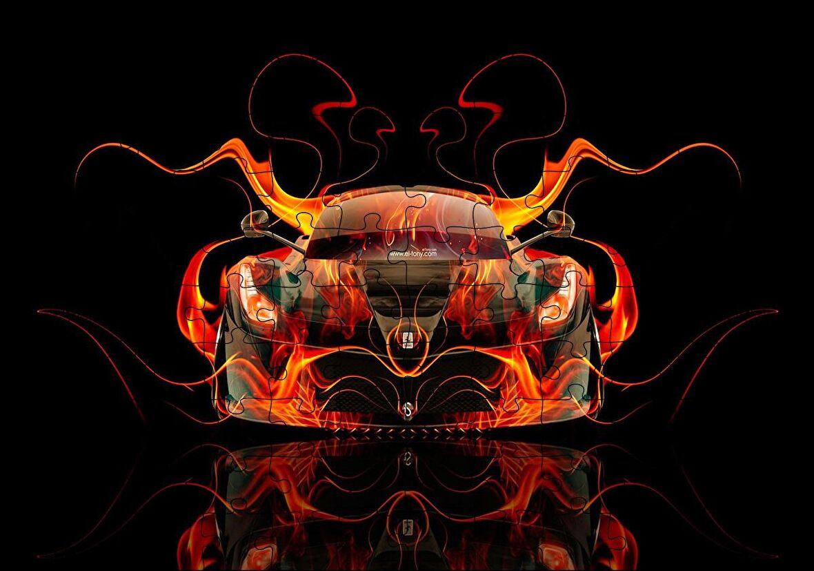 Cakapuzzle  Dijital Tasarım Alev Ve Spor Araba Görseli Puzzle Yapboz MDF Ahşap