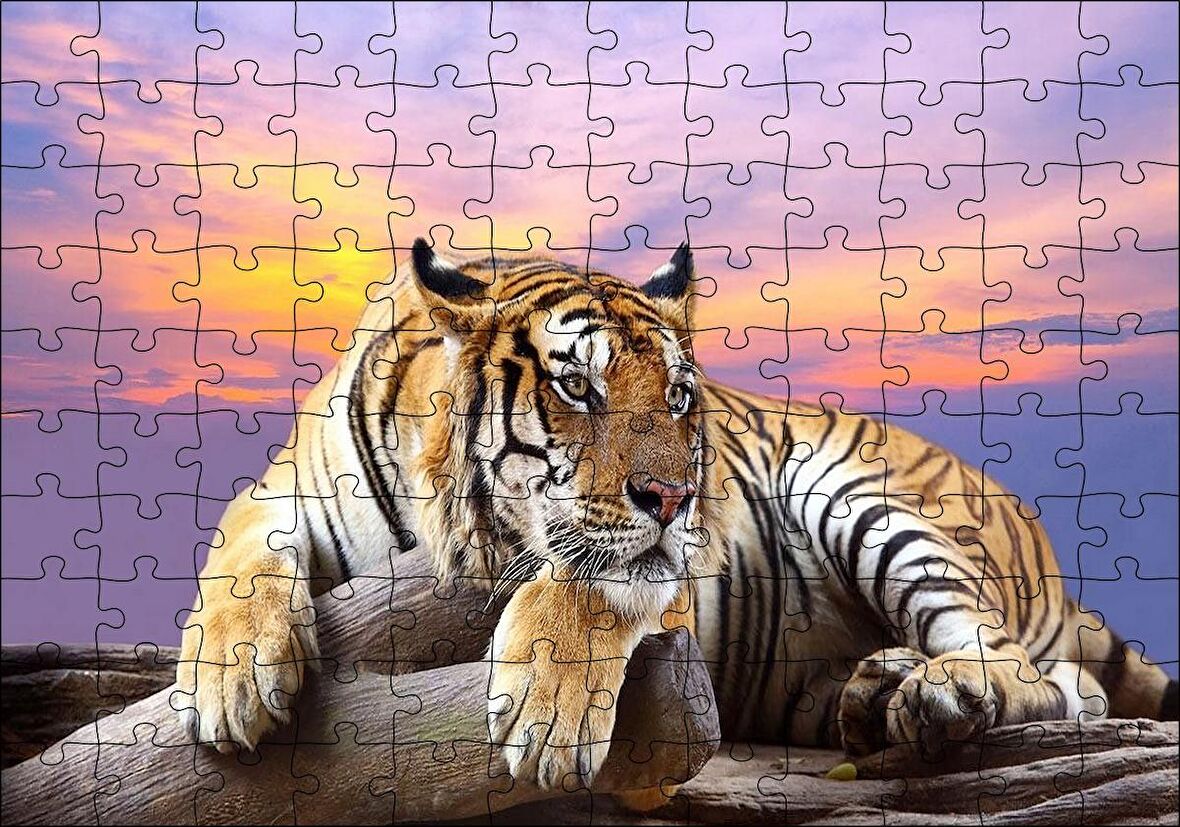 Cakapuzzle  Kaplan Gün Batımı Görseli Puzzle Yapboz MDF Ahşap