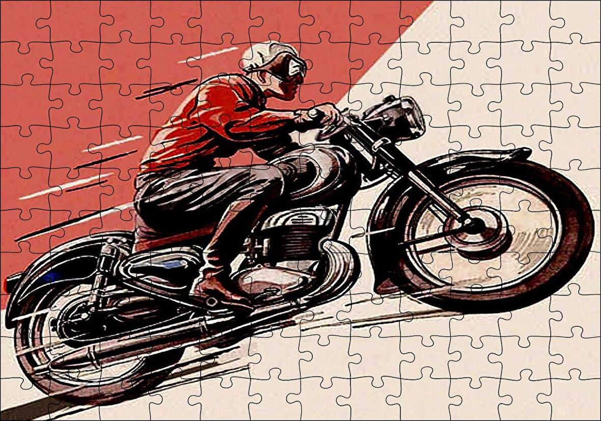 Cakapuzzle  Motosiklet Ve Sürücüsü Eksizi Görseli Puzzle Yapboz MDF Ahşap