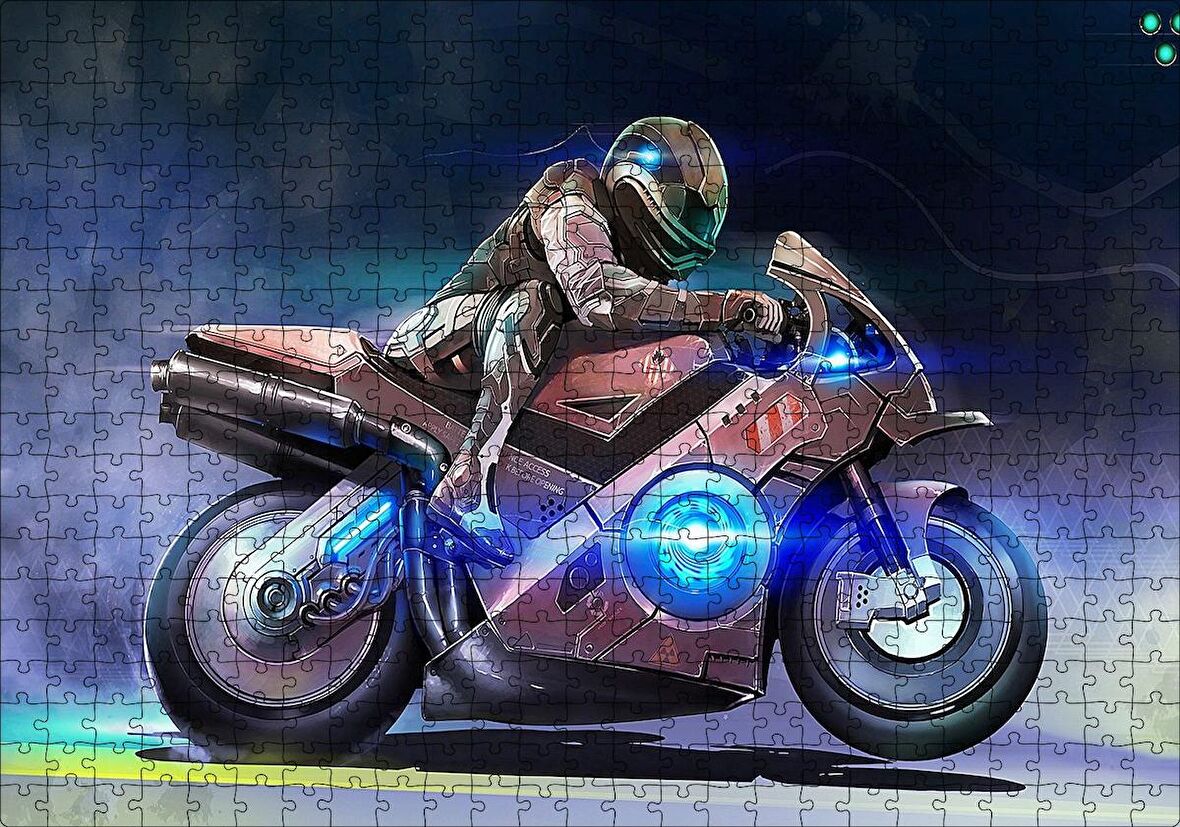 Cakapuzzle  Parıltılı Motosiklet Eskizi Görseli Puzzle Yapboz MDF Ahşap