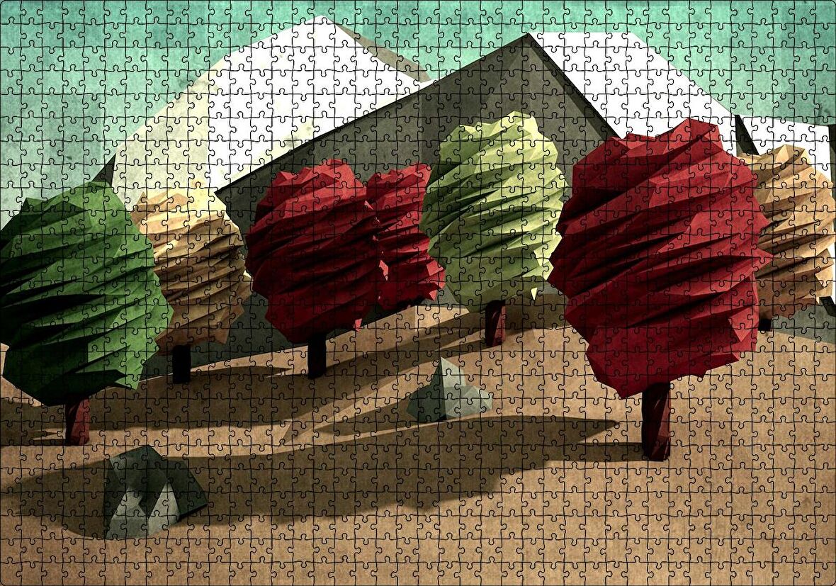 Cakapuzzle  Poligonal Ağaçlar Ve Dağlar Puzzle Yapboz MDF Ahşap
