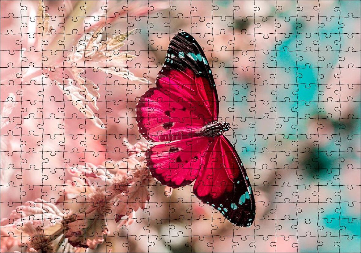 Cakapuzzle  Daldaki Kırmızı Kelebek Yakın Plan Puzzle Yapboz MDF Ahşap
