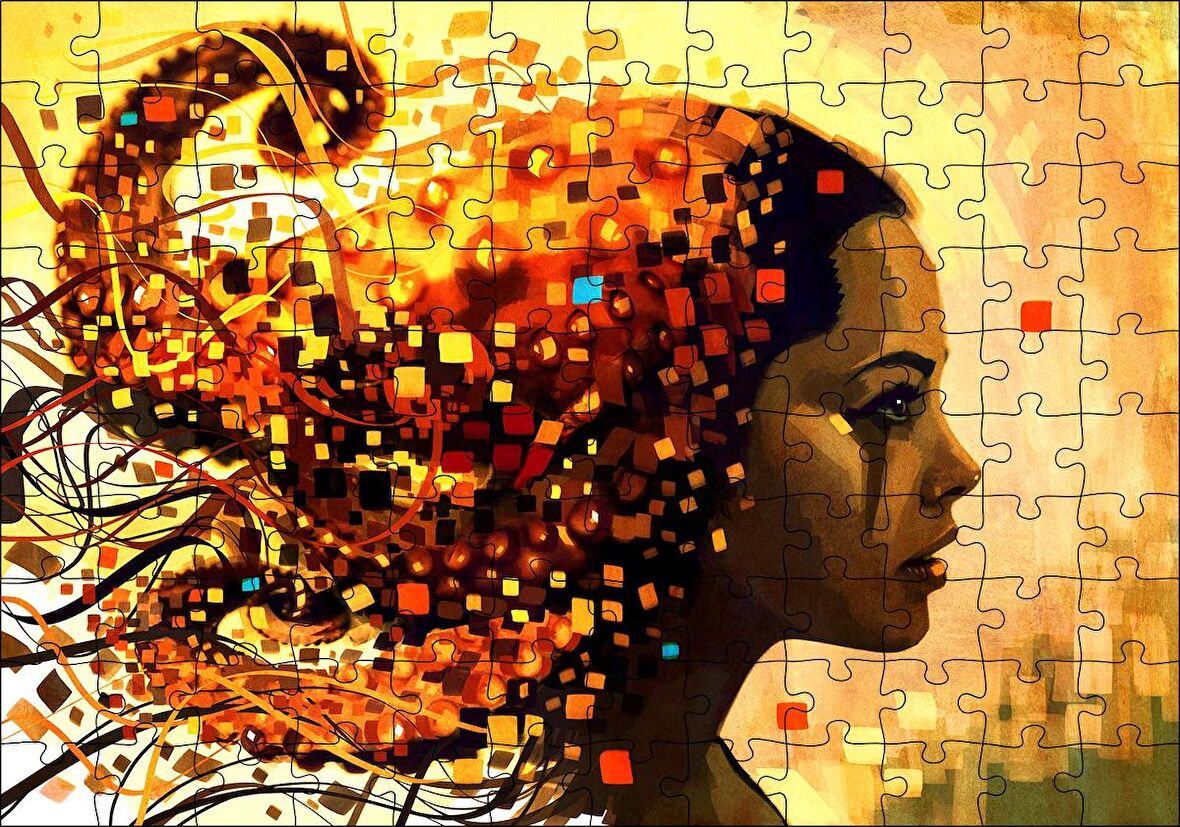 Cakapuzzle  DijitalFigüratif Resim Üzgün Kadın Görseli Puzzle Yapboz MDF Ahşap