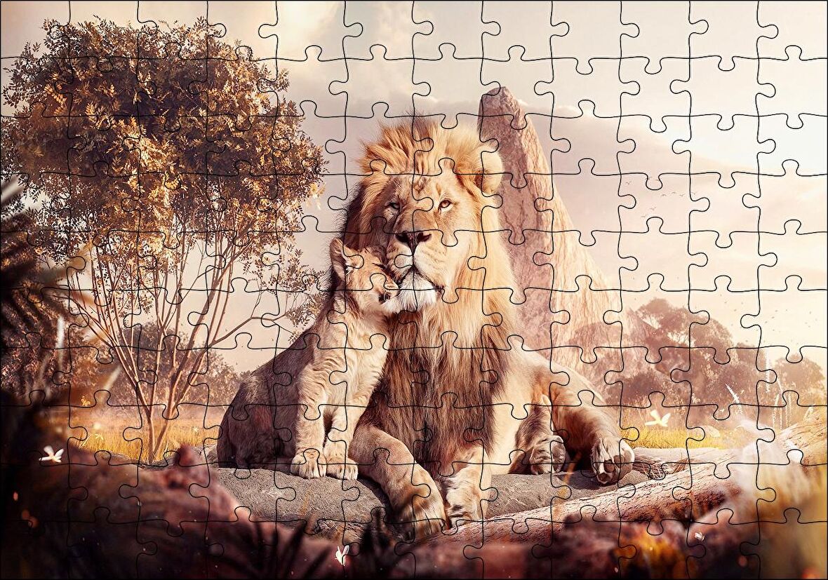 Cakapuzzle  Doğada Aslan Ve Yavrusu Görseli Puzzle Yapboz MDF Ahşap