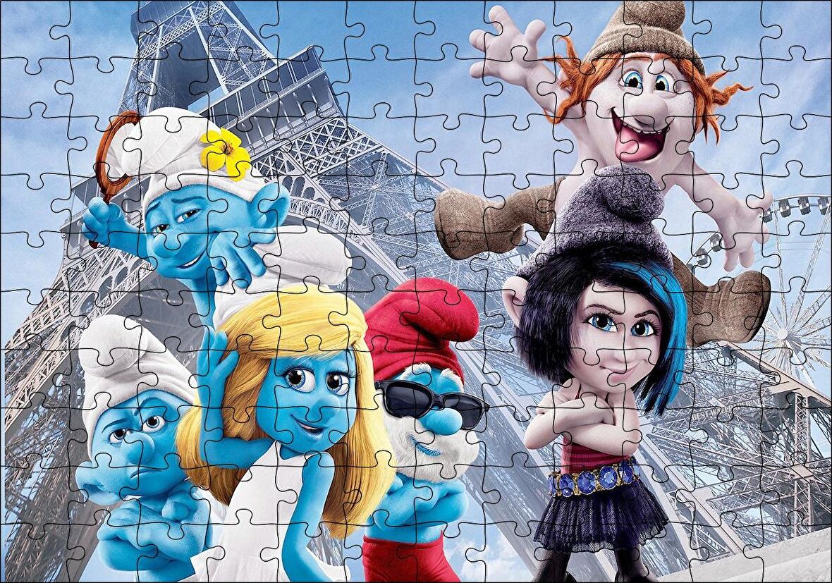 Cakapuzzle  Eyfel Kulesi ve Şirinler Puzzle Yapboz MDF Ahşap