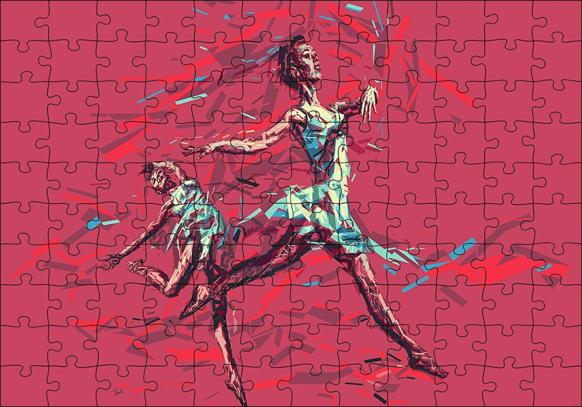 Cakapuzzle  Hareketli Balerin Djital Sanat Resmi Puzzle Yapboz MDF Ahşap