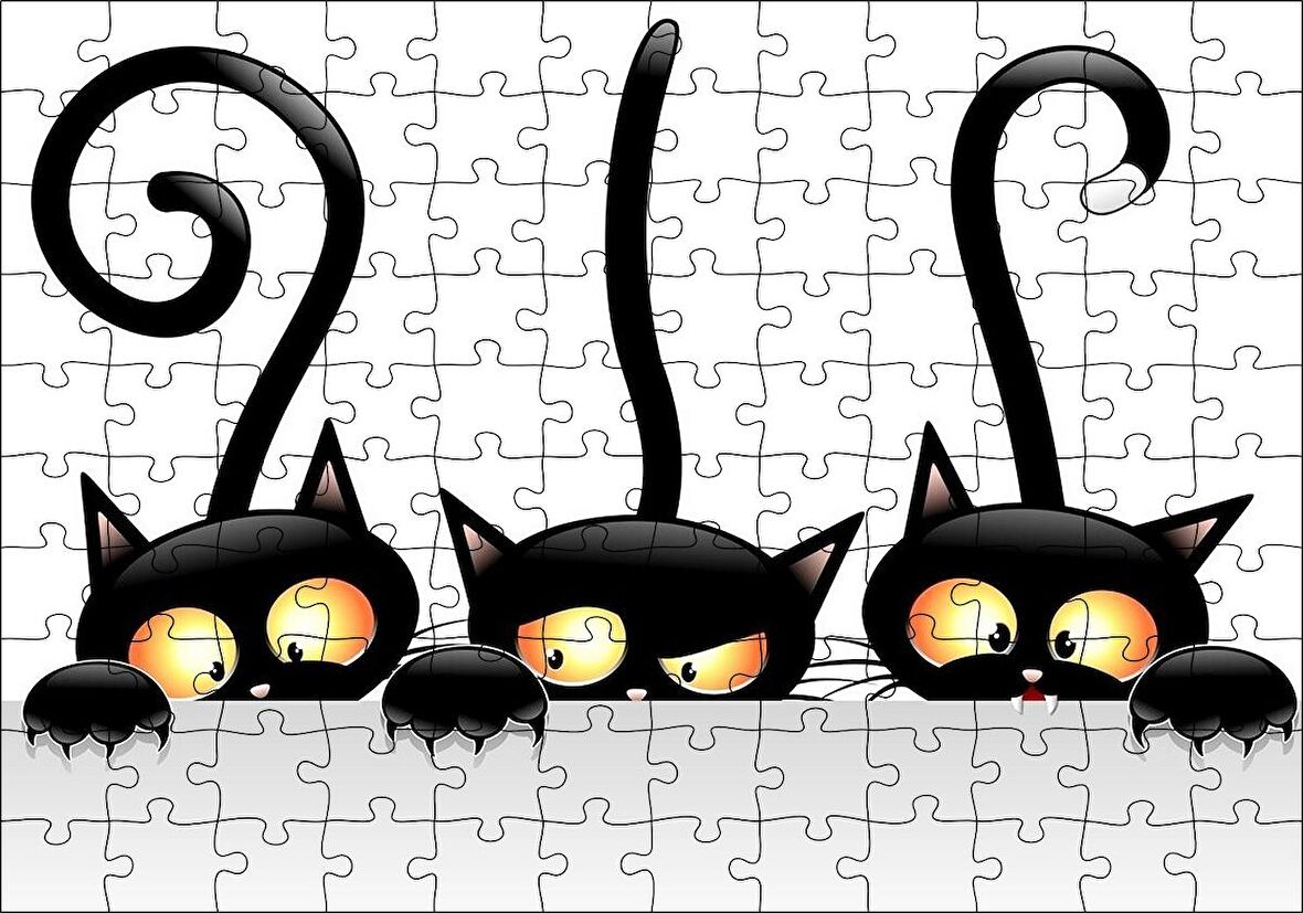 Cakapuzzle  Komik Üç Kedi Görseli Puzzle Yapboz MDF Ahşap