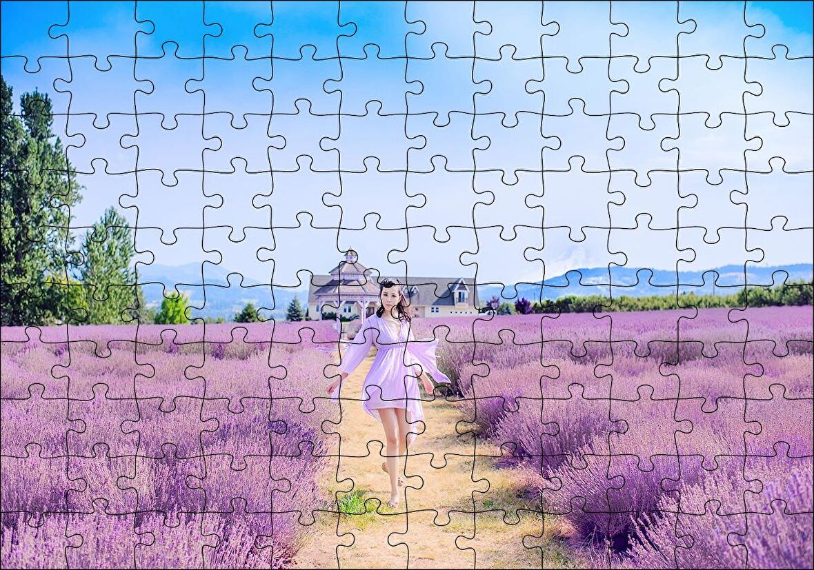 Cakapuzzle  Lavanta Tarlaları Arasındaki Kız Puzzle Yapboz MDF Ahşap