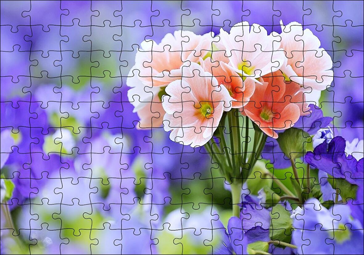 Cakapuzzle  Mor Bahçenin Ortasında Güzel Portakal Çiçekleri Görseli Puzzle Yapboz MDF Ahşap