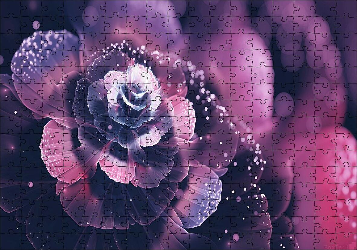 Cakapuzzle  Mor Ve Beyaz Soyut Çiçek Görseli Puzzle Yapboz MDF Ahşap