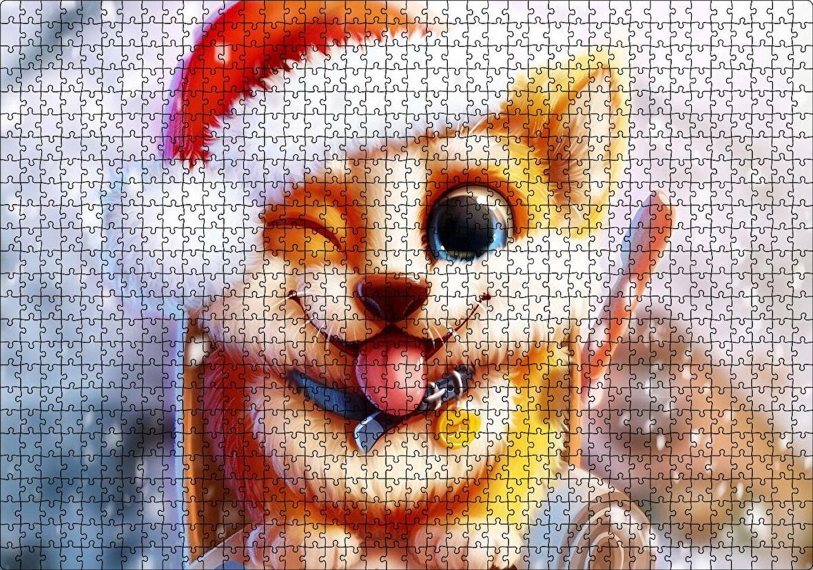 Cakapuzzle  Posta Kutusunun Üzerindeki Köpek ve Karlar Puzzle Yapboz MDF Ahşap