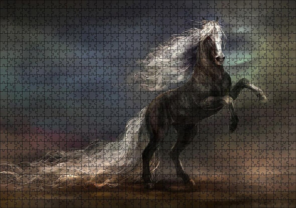 Cakapuzzle  Uzun Yeleli Şahlanan At Görseli Puzzle Yapboz MDF Ahşap