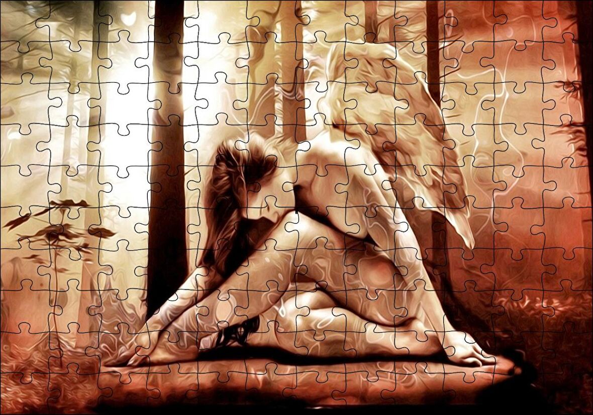 Cakapuzzle  Yağlı Boya Resmi Melek Kanatlı Kadın Görseli Puzzle Yapboz MDF Ahşap