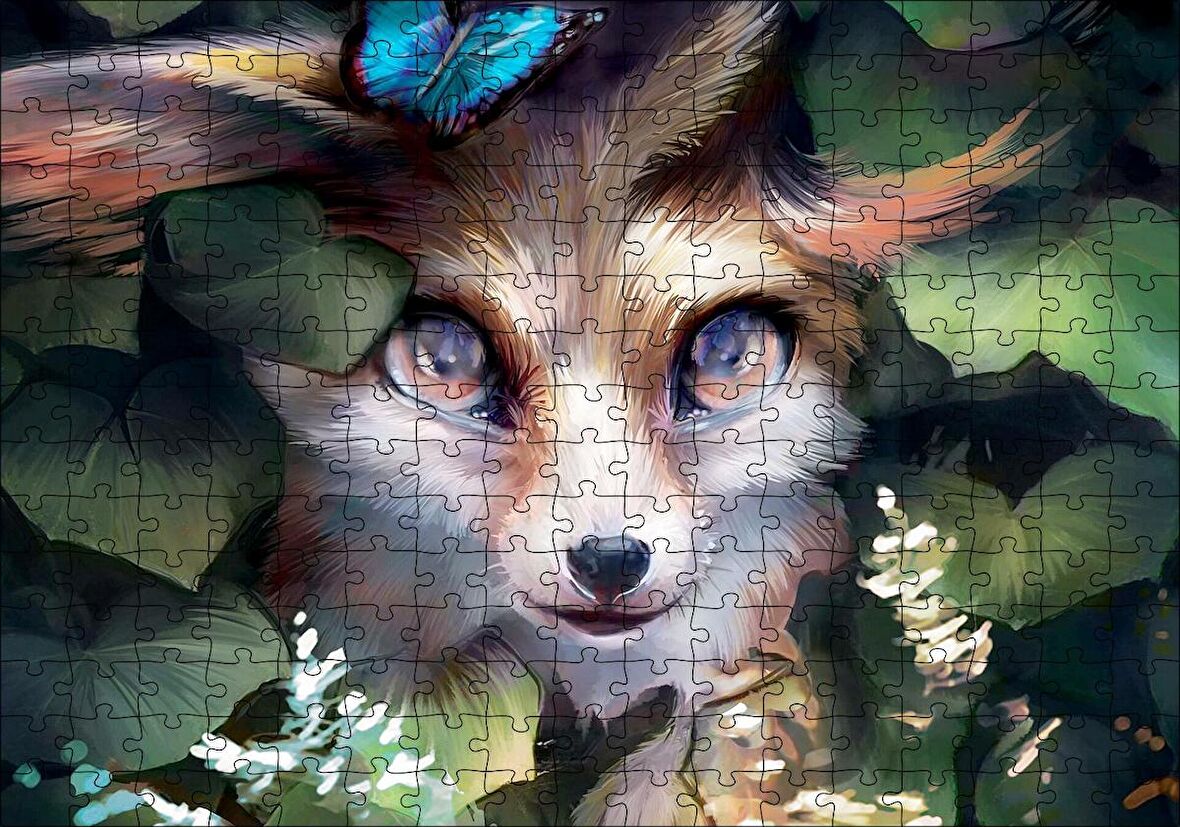 Cakapuzzle  Yaprakların Arasındaki Sevimli Tilki Puzzle Yapboz MDF Ahşap