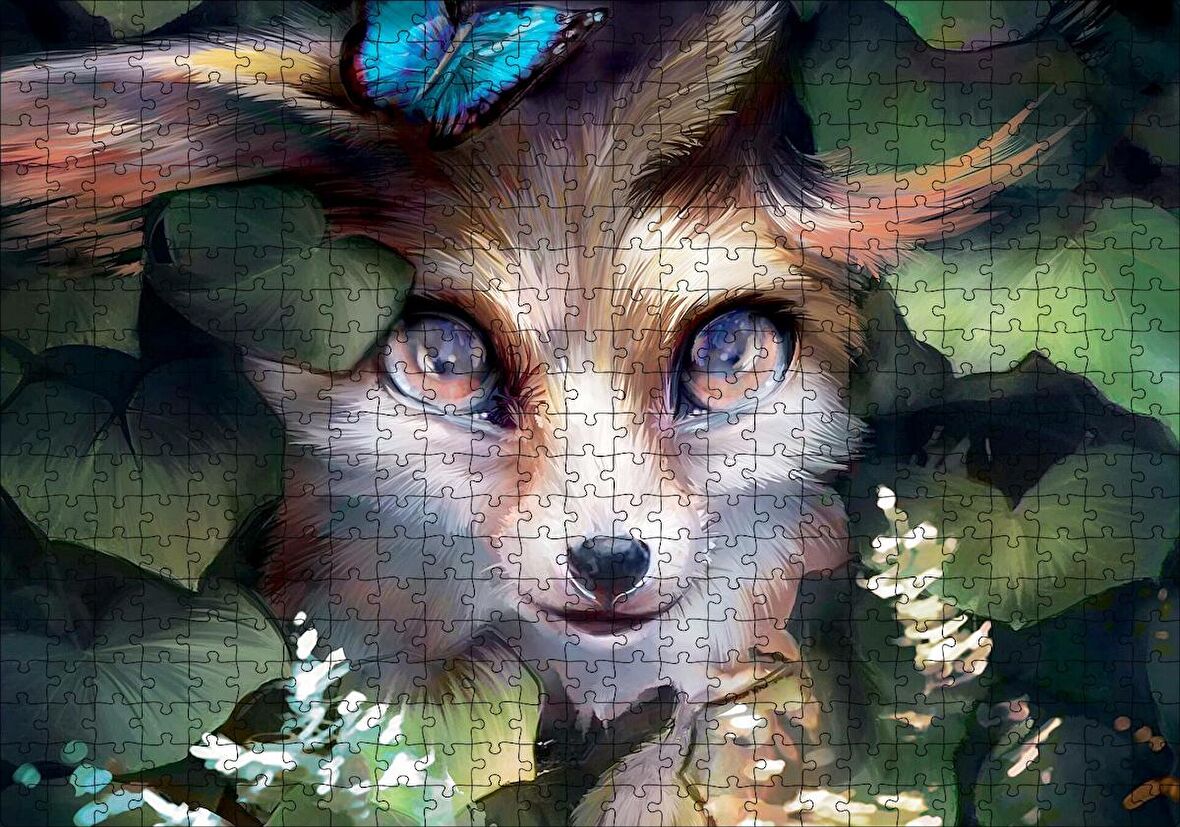 Cakapuzzle  Yaprakların Arasındaki Sevimli Tilki Puzzle Yapboz MDF Ahşap