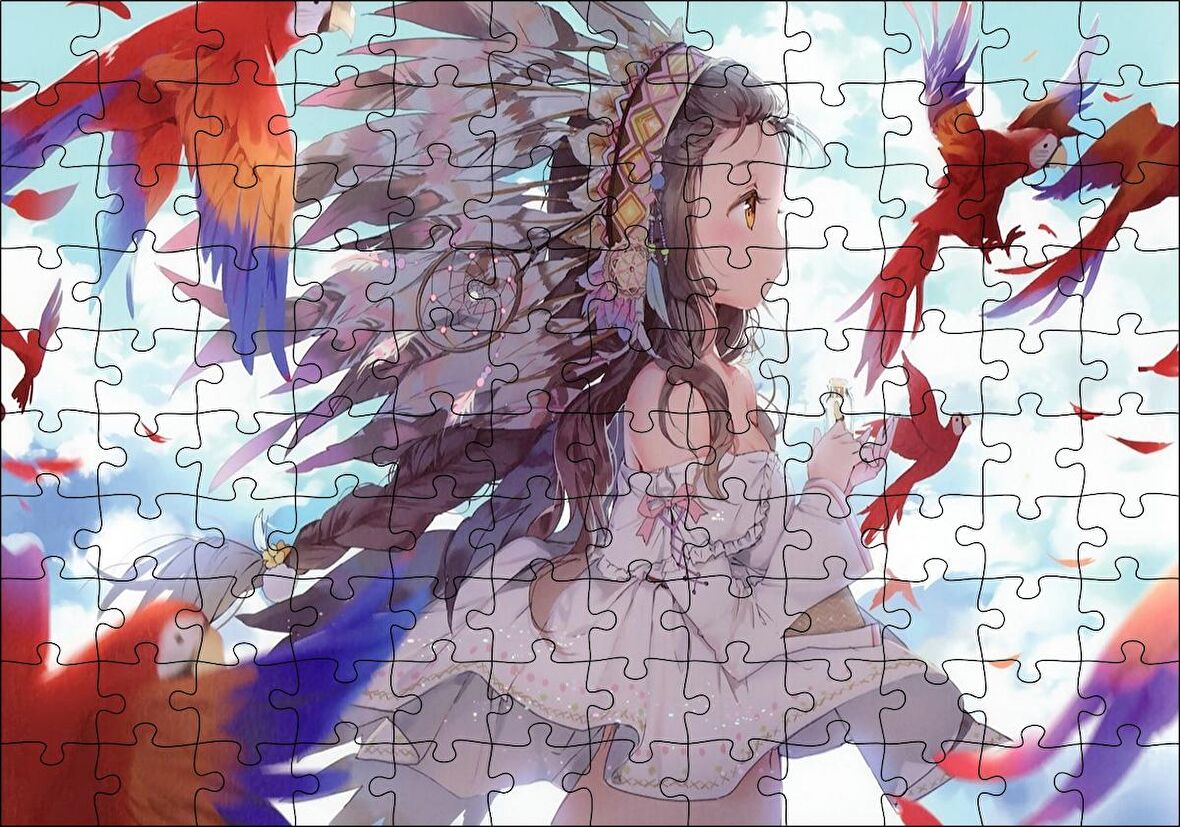 Cakapuzzle  Anime Kız Ve Papağanlar Görseli Puzzle Yapboz MDF Ahşap