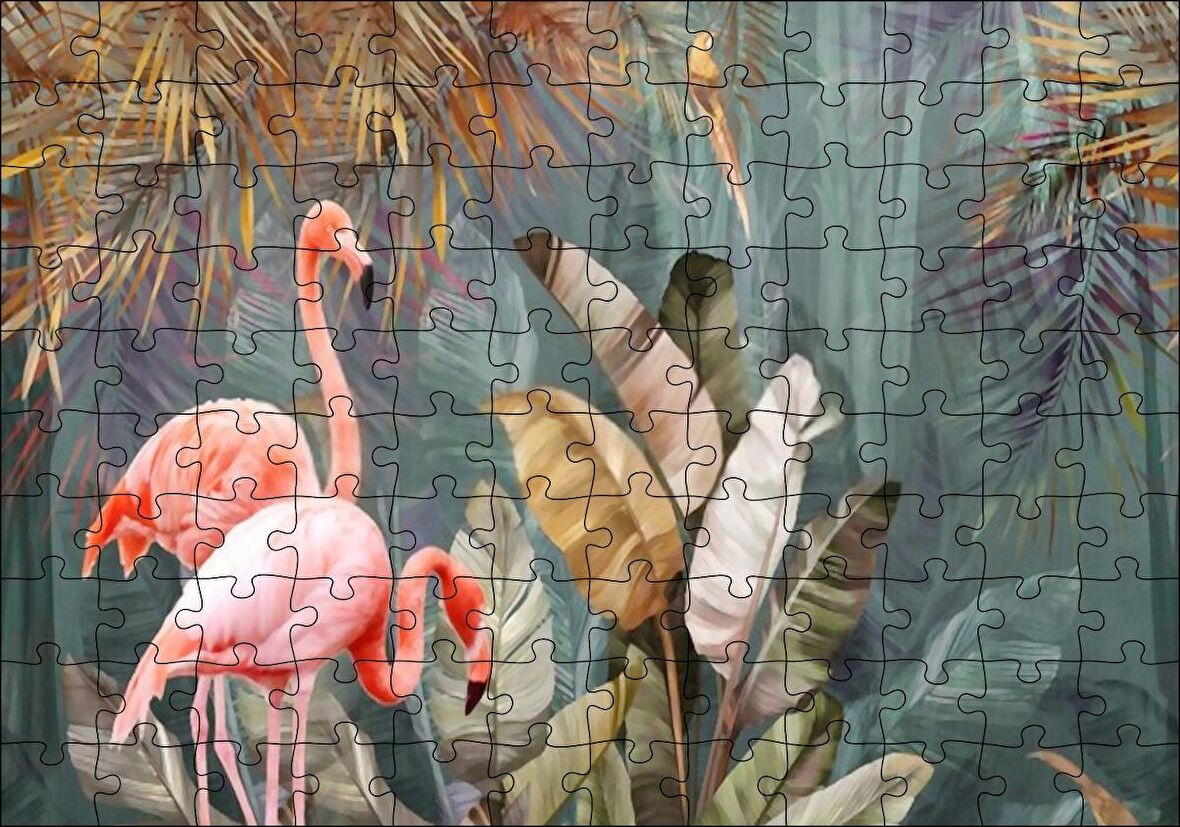 Cakapuzzle  Doğadaki Çift Filamingo Görseli Puzzle Yapboz MDF Ahşap