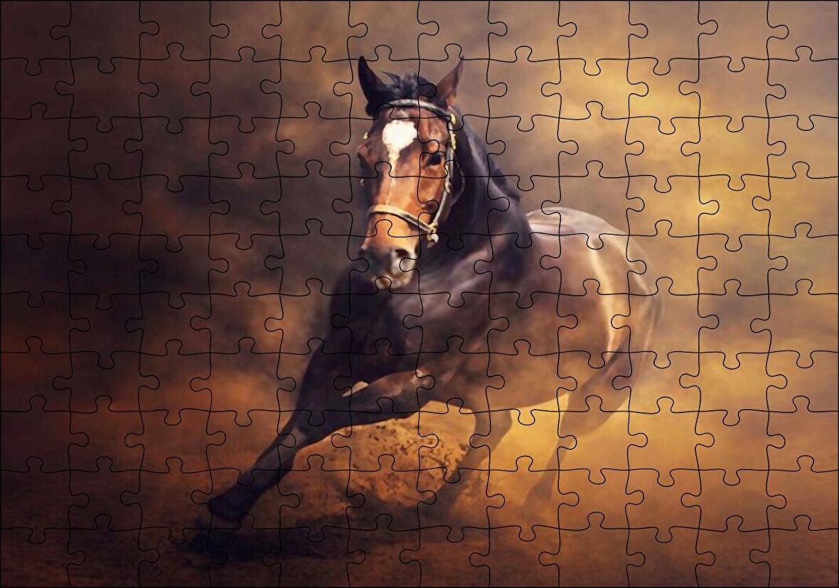 Cakapuzzle  Fırtına İçinde Kahve Rengi At Görseli Puzzle Yapboz MDF Ahşap