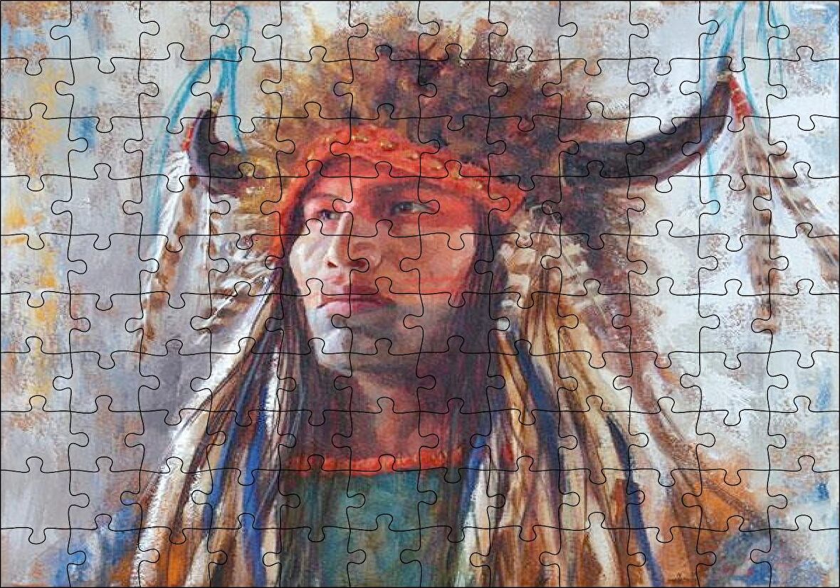 Cakapuzzle  Kızılderili Erkek Savaşçı Görseli Puzzle Yapboz MDF Ahşap