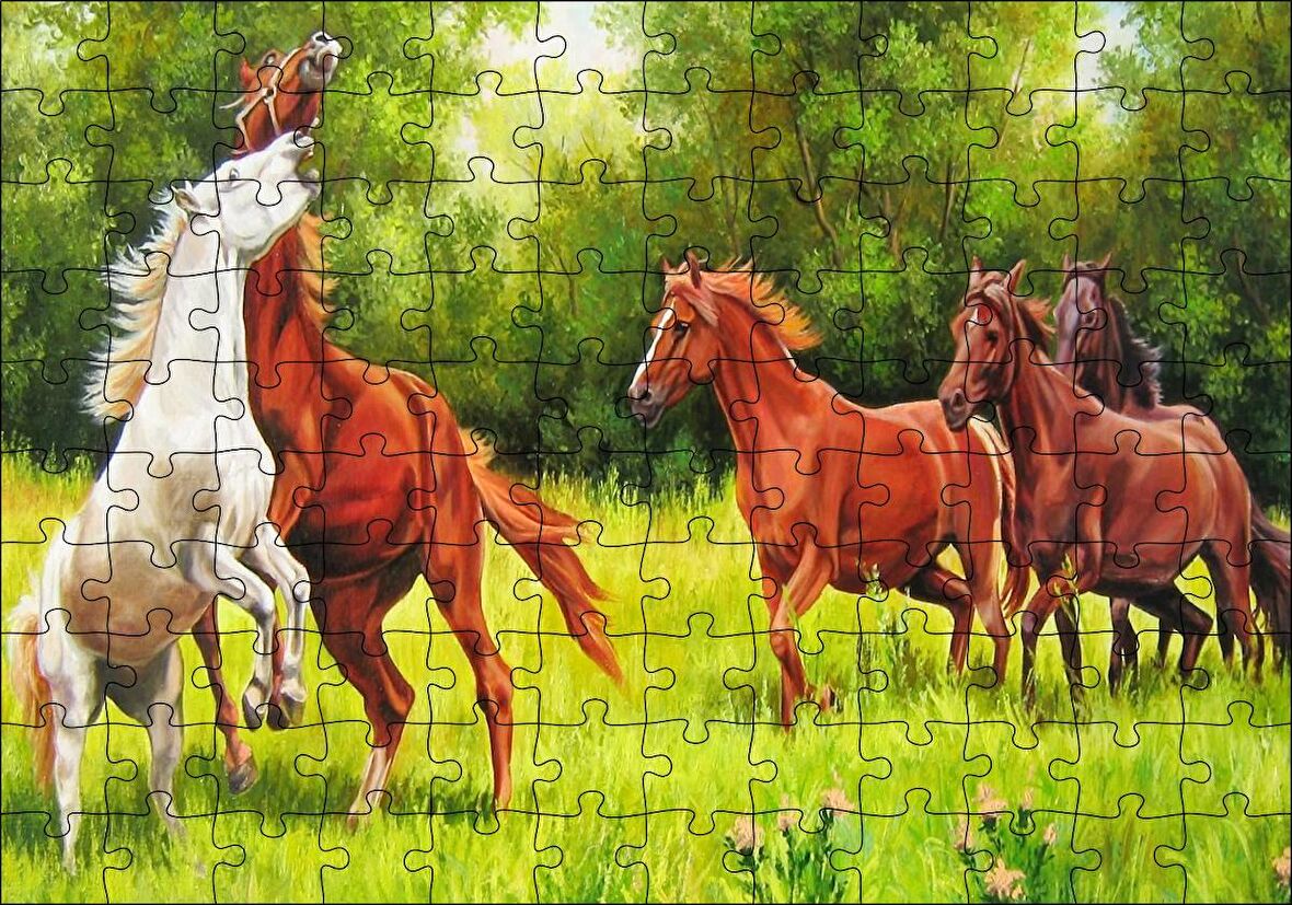 Cakapuzzle  Özgür Atlar Ormanda Görseli Puzzle Yapboz MDF Ahşap